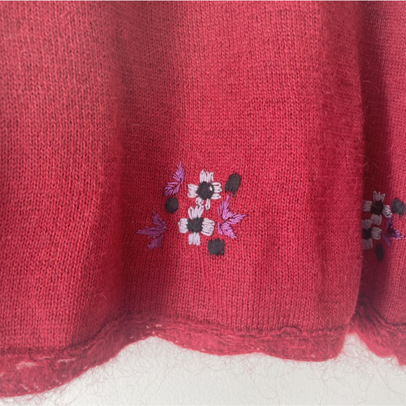 Mohair Wool Floral Embroidered Sweater Sz L Red Cottagecore Romantic Vintage Y2K - Picture 5 of 8